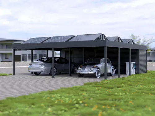 PV Carport mit Schuppen