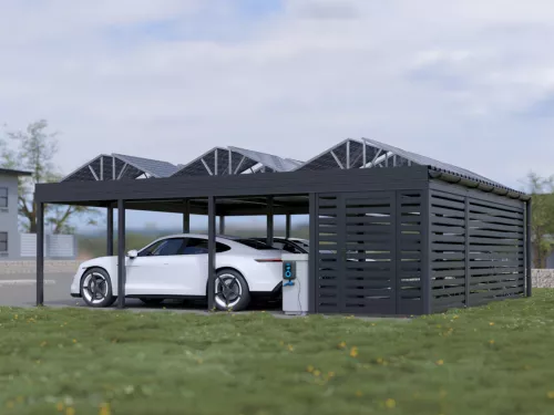 PV Carport mit Abstellraum Fahrrauder