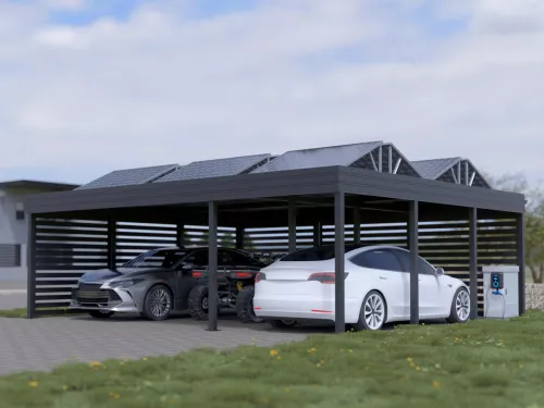 PV Carport mit Wandverkleidung